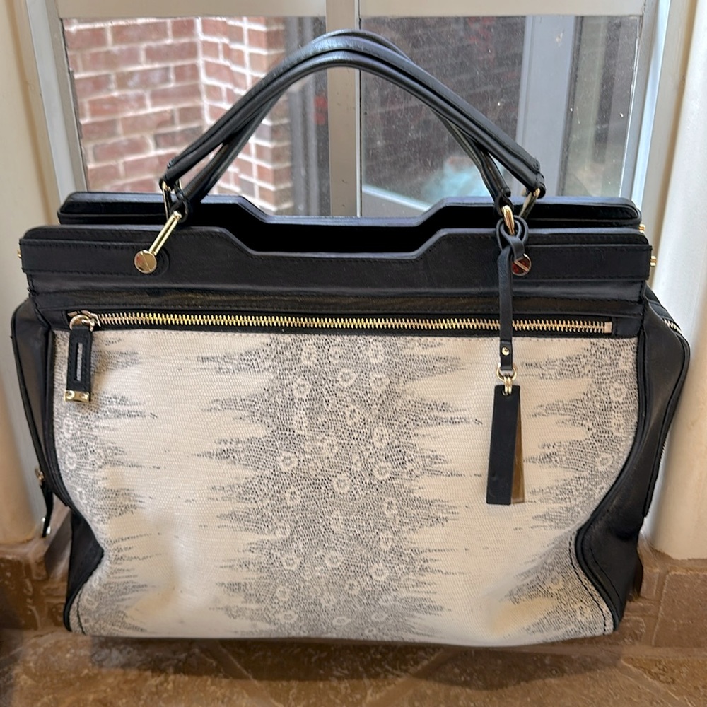 Vince Camuto Leather Handle Bag | Black/Off-White